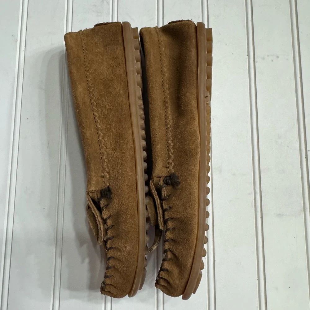 Minnetonka Suede Leather Moccasins Loafers Leopard Calf Hair Fur Shoes Size 7